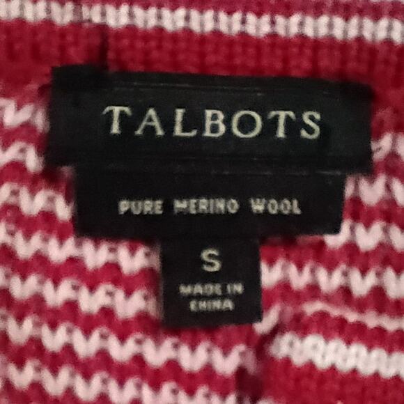 Talbots Merino Wool Small Long Cardigan Sweater Diamond Pattern Red/White - Picture 2 of 13